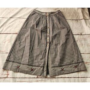 Meico Vintage Landhaus Look Plaid Button Front Embroidered Skirt Size 18